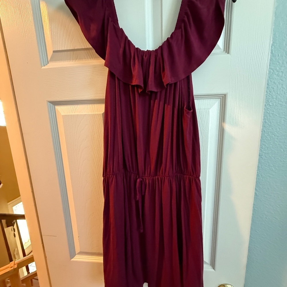 Red Ruffled Ruched Maxi Sundress - Picture 3 of 16